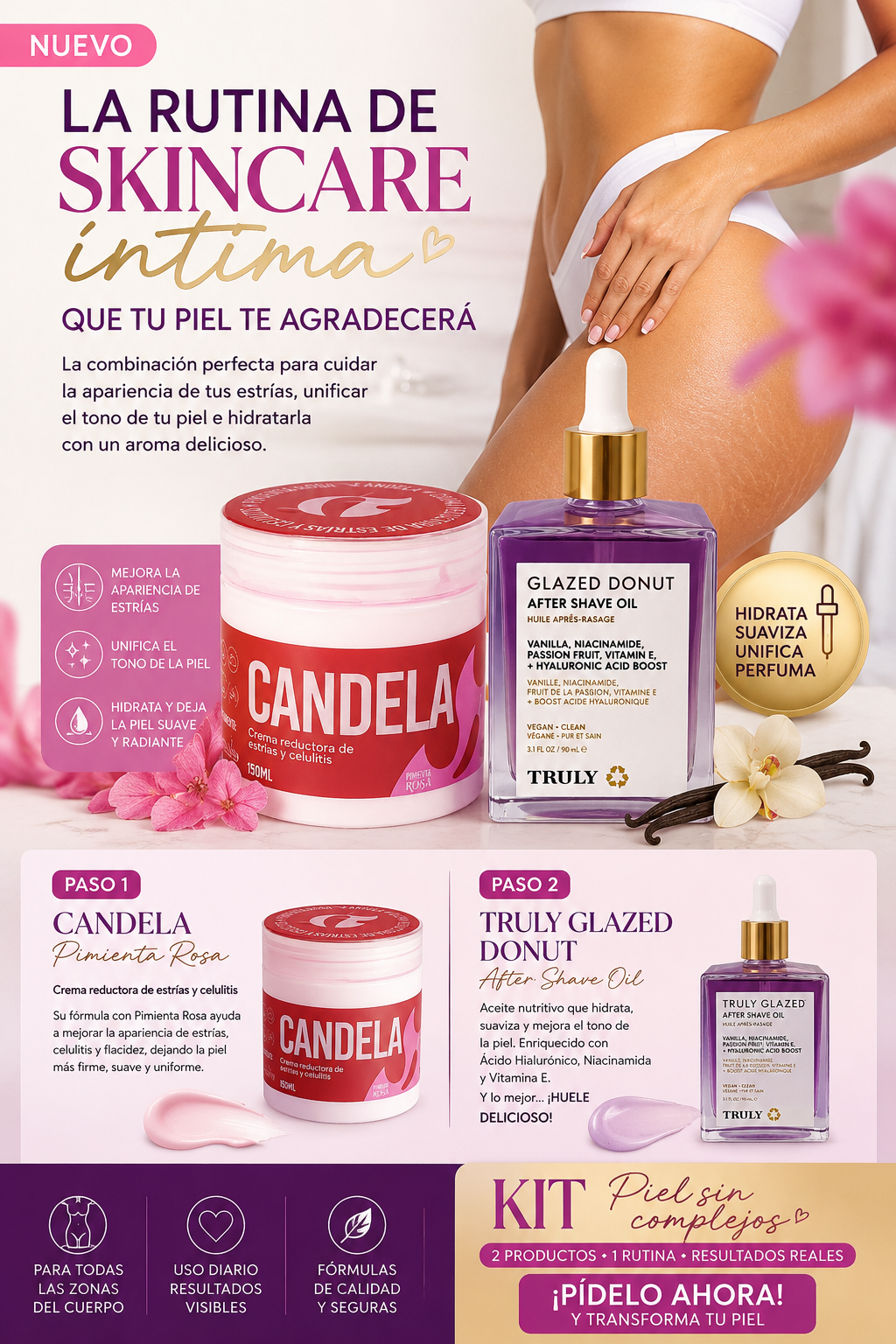🌸 ESTRÍAS + ZONAS OSCURAS: LA RUTINA ÍNTIMA QUE TU PIEL TE AGRADECERÁ🌸