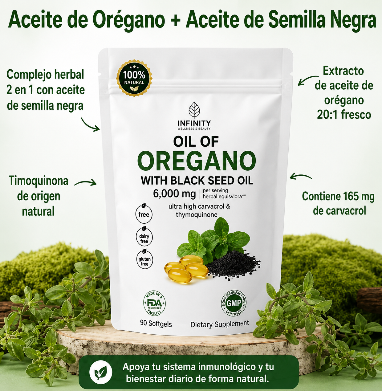 🌿 OREGANO OIL + BLACK SEED OIL 6000 MG 🌿 🔥 COMBATE HERPES, CÁNDIDA Y VIRUS DE FORMA NATURAL 💊