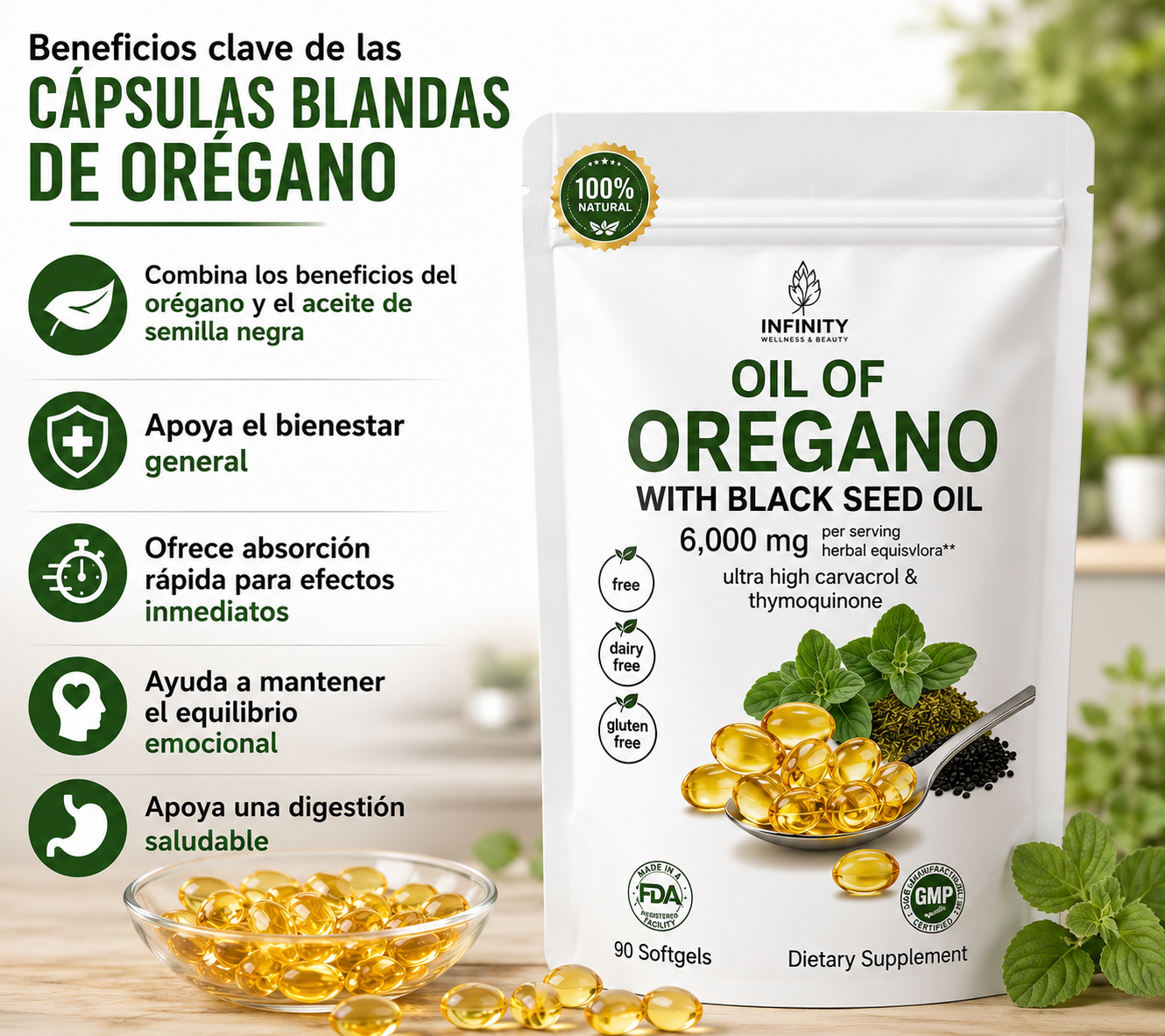 🌿 OREGANO OIL + BLACK SEED OIL 6000 MG 🌿 🔥 COMBATE HERPES, CÁNDIDA Y VIRUS DE FORMA NATURAL 💊