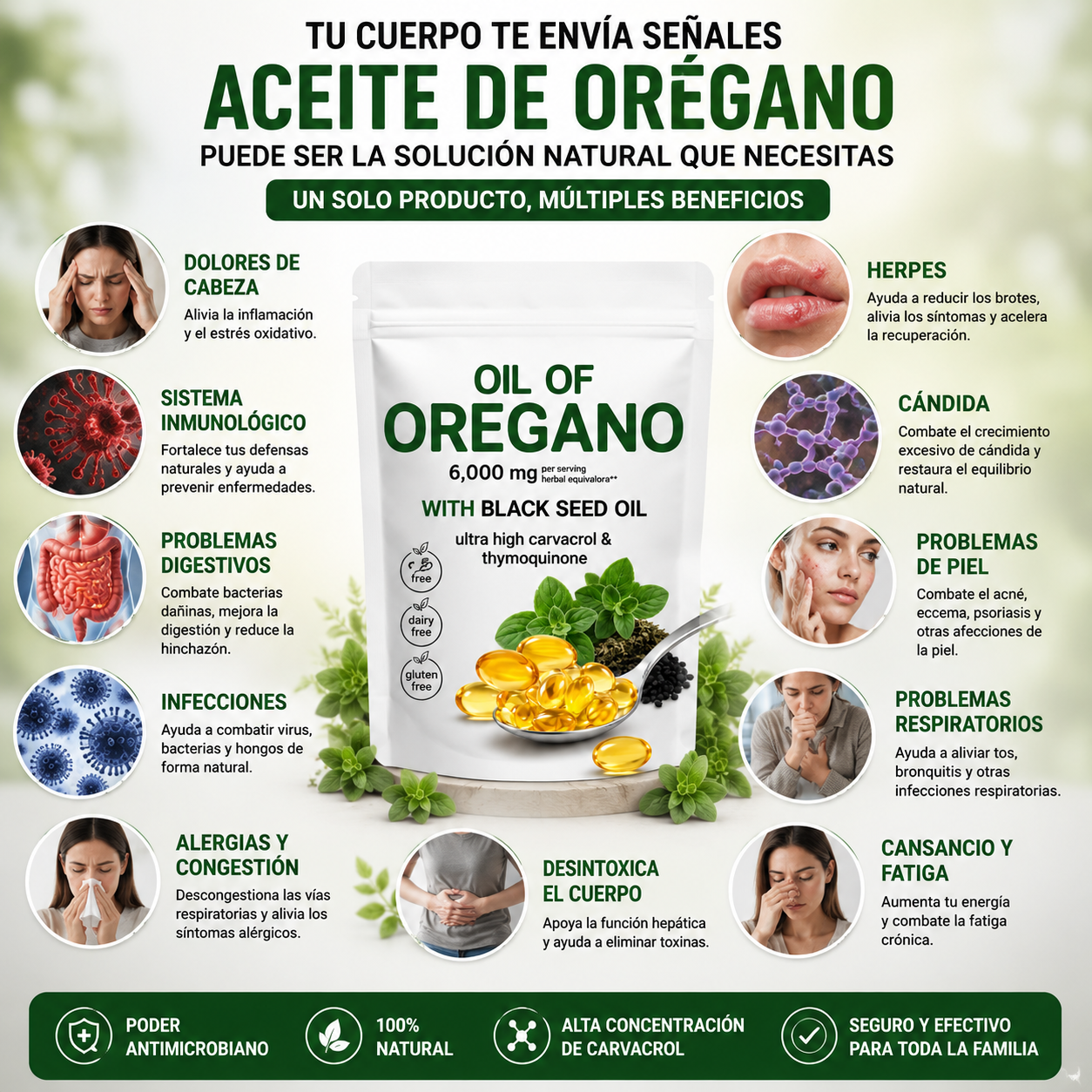 🌿 OREGANO OIL + BLACK SEED OIL 6000 MG 🌿 🔥 COMBATE HERPES, CÁNDIDA Y VIRUS DE FORMA NATURAL 💊