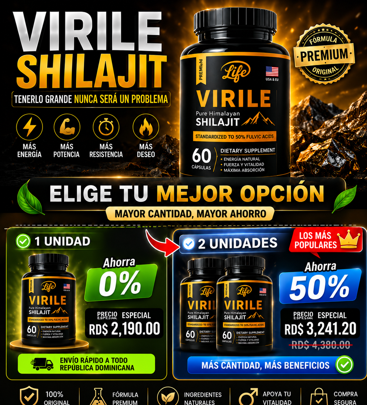 🔥 SHILAJIT VIRILE = TAMAÑO + PODER 🍆 TENERLO GRANDE NO ES PROBLEMA 💊